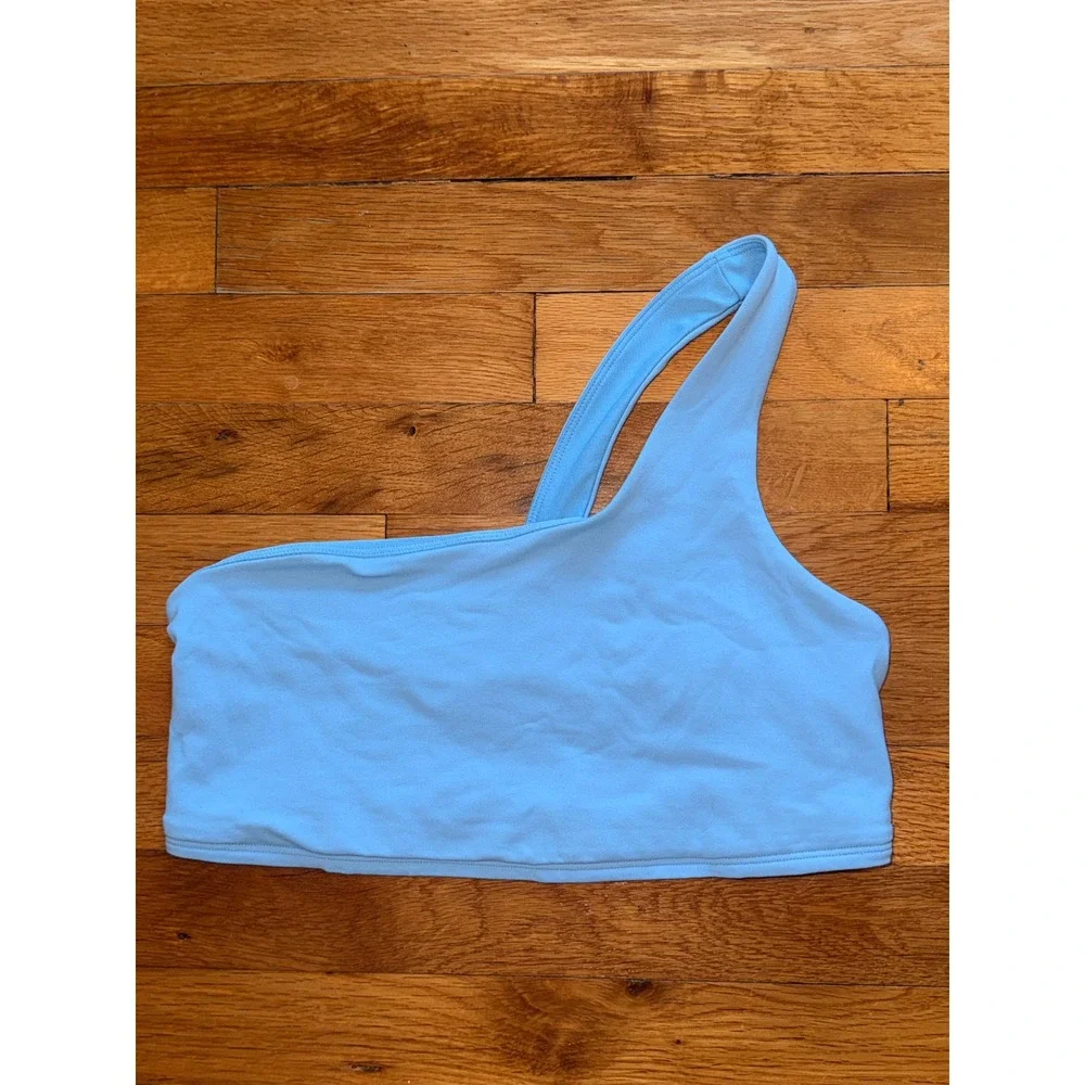 Alo Yoga Pixie Bra One Shoulder Light Blue Skies Asymmetrical Sports Bra Size L